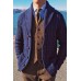 LONG-SLEEVED KNIT JACKET LAPEL BLUE CARDIGAN JACKET SWEATER