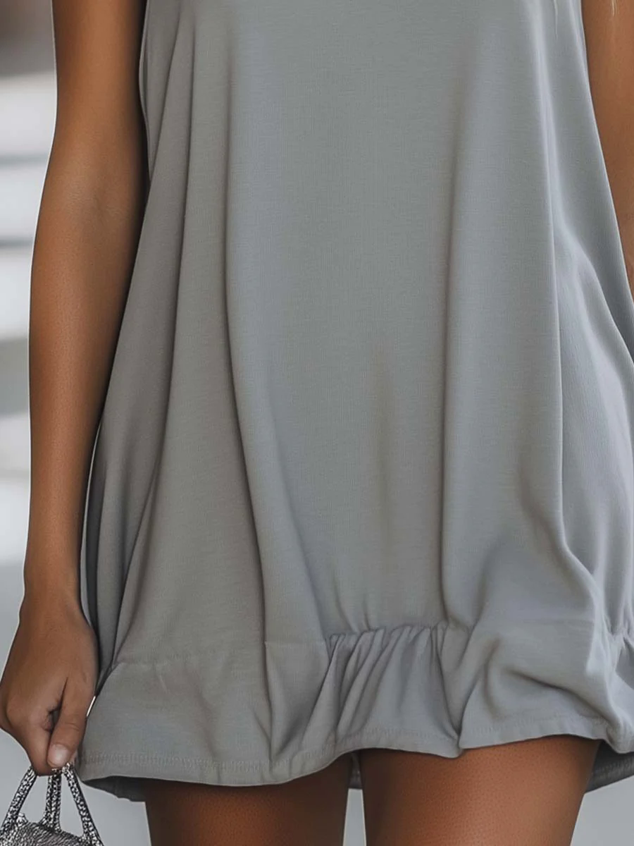 Casual Fashion Loose Grey Sleeveless Hoodie Style Mini Dress