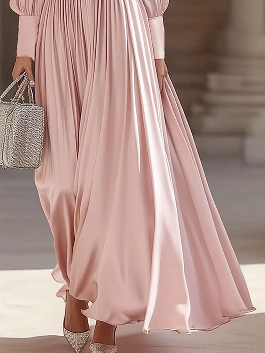 Fashionable And Elegant High-End Pleated Satin Maxi Dress