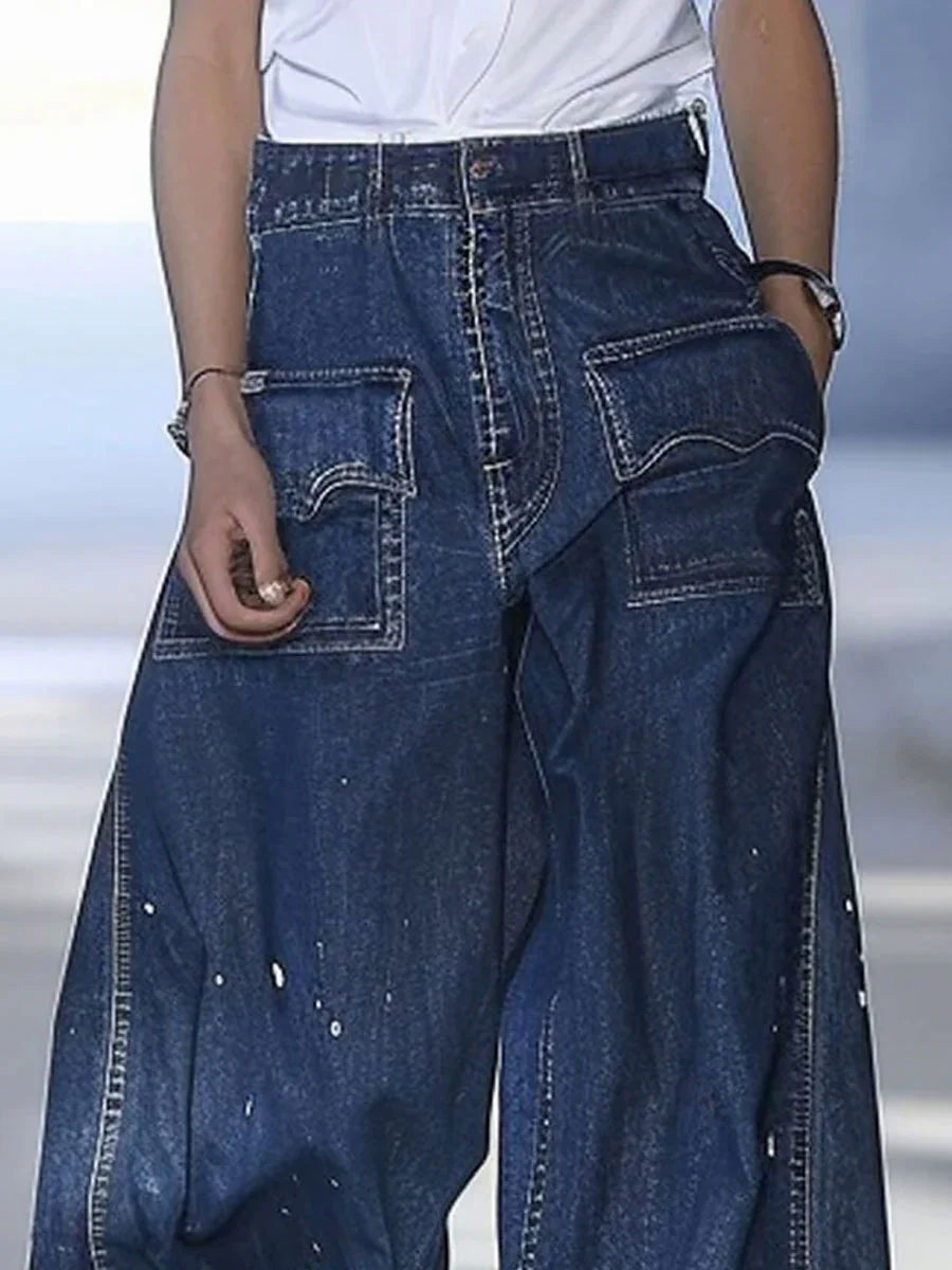Casual Loose Graffiti Multi-Pocket Jeans