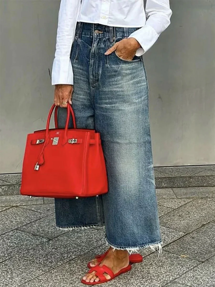 Oyrosy Urban Chic Denim Wide-Leg Jeans