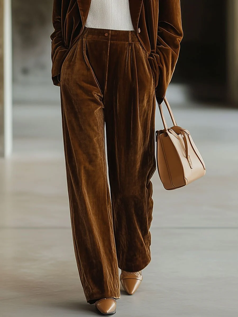 Casual Loose Vintage Pocket Velvet Suit Pants