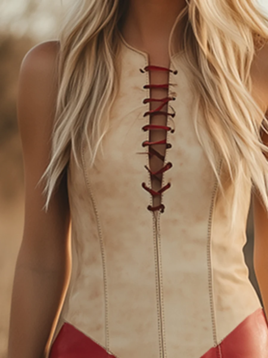 Elegant Retro Western Contrast Fringe Sleeveless Mini Dress