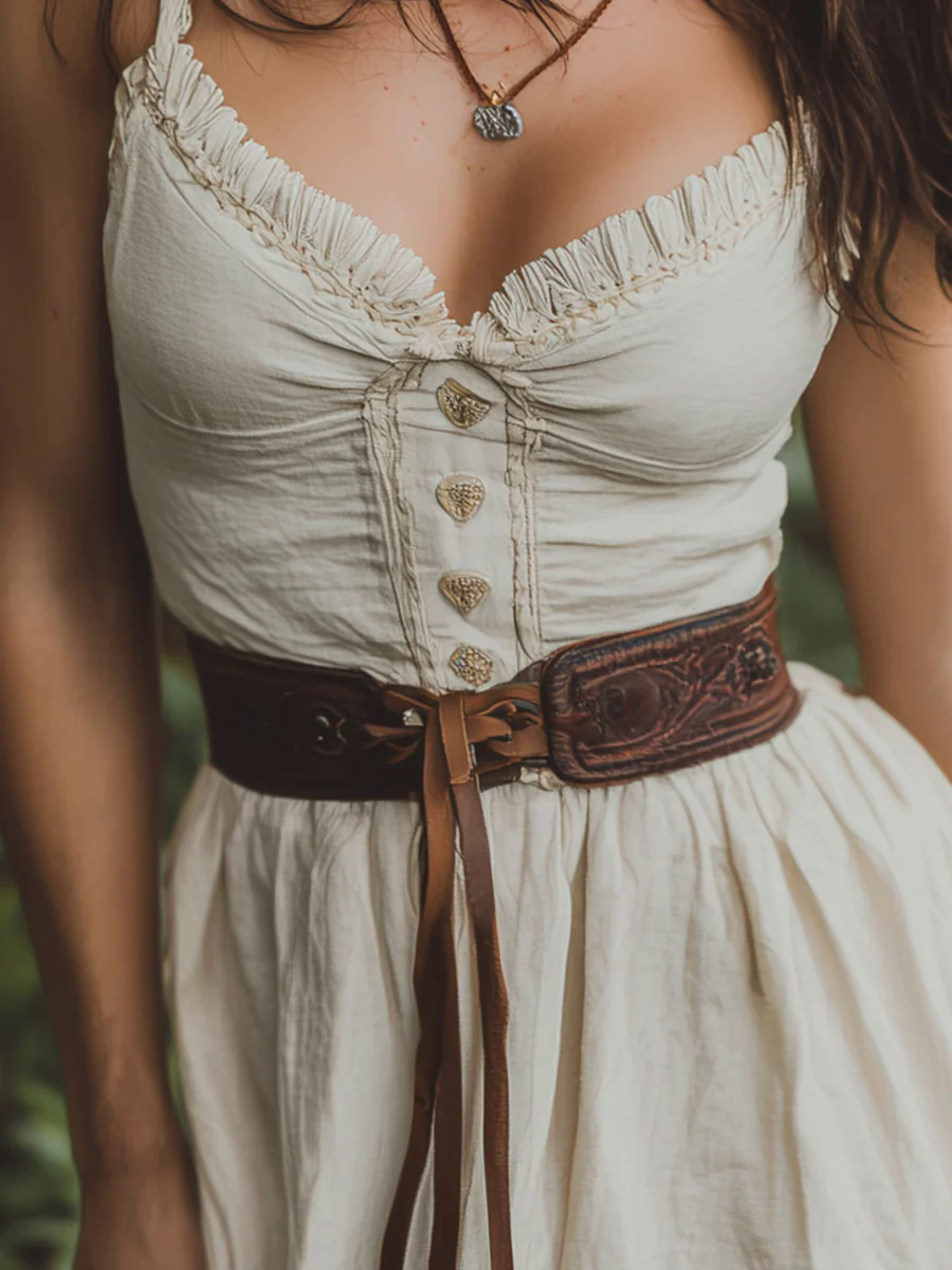 Retro Western Style Tassel Stitching Sleeveless Cotton And Linen Mini Dress