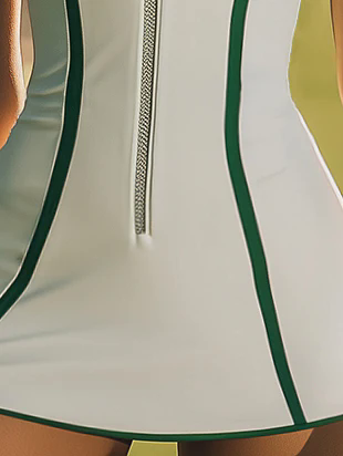 White And Green Contrast Sleeveless Zip-Up Sporty Chic Mini Dress