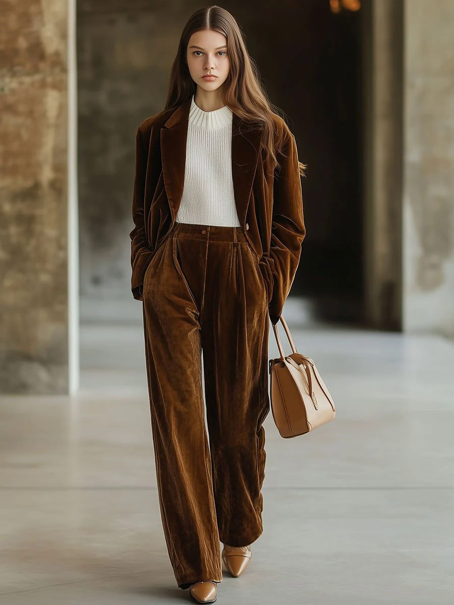 Casual Loose Vintage Pocket Velvet Lapel Blazer