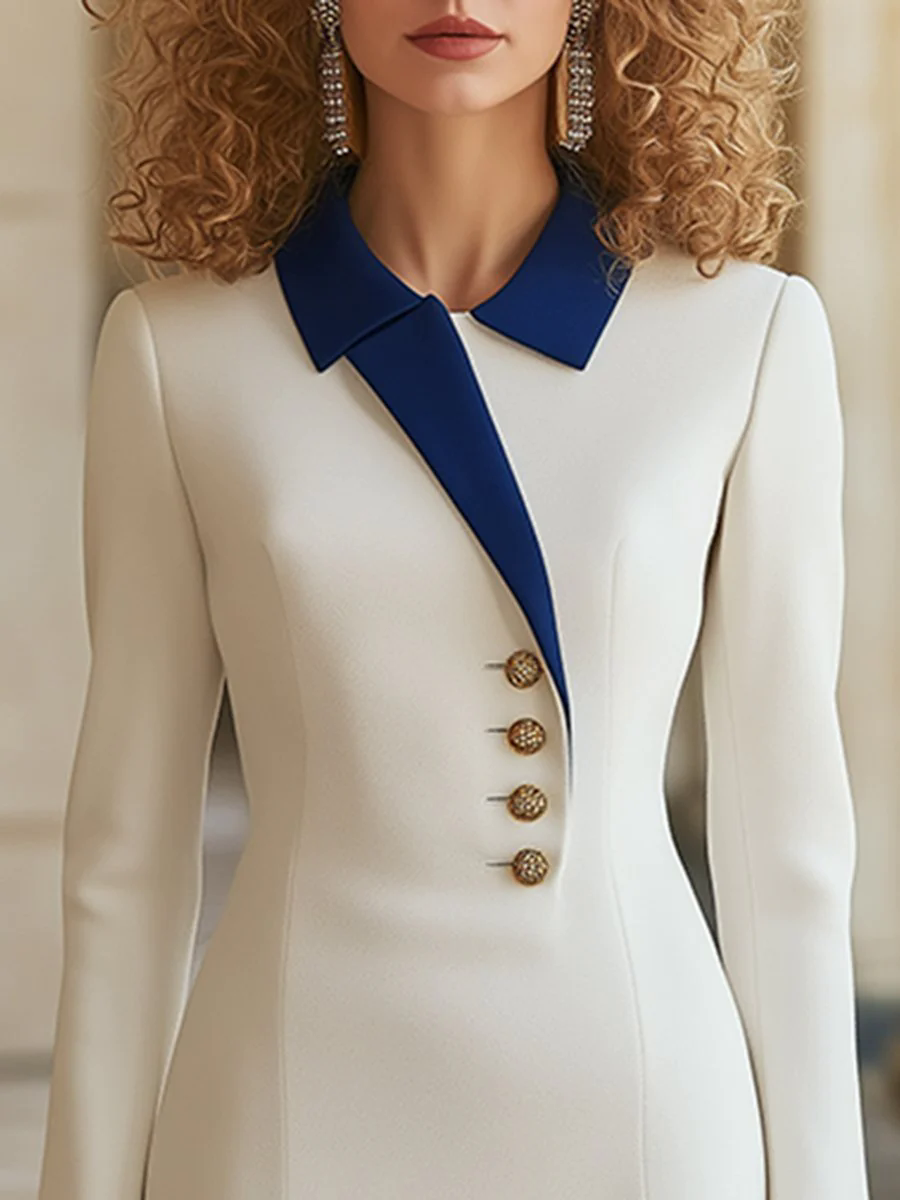 high-end-temperament-fashionable-and-elegant-blue-and-white-contrast-lapel-dress
