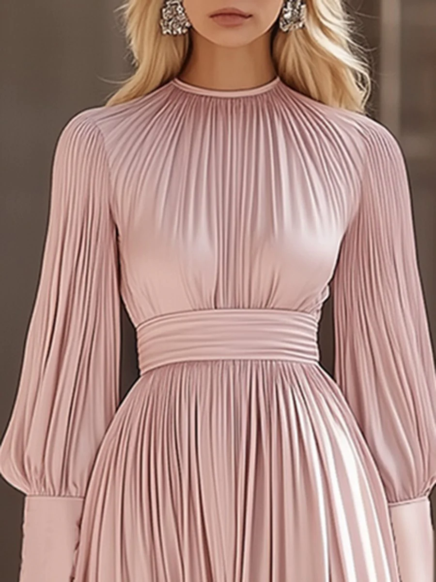 Fashionable And Elegant High-End Pleated Satin Maxi Dress