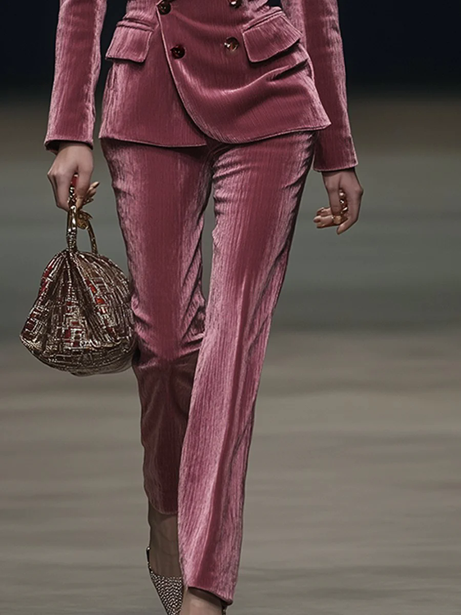 Vintage Elegant Rose Pink Velvet Suit