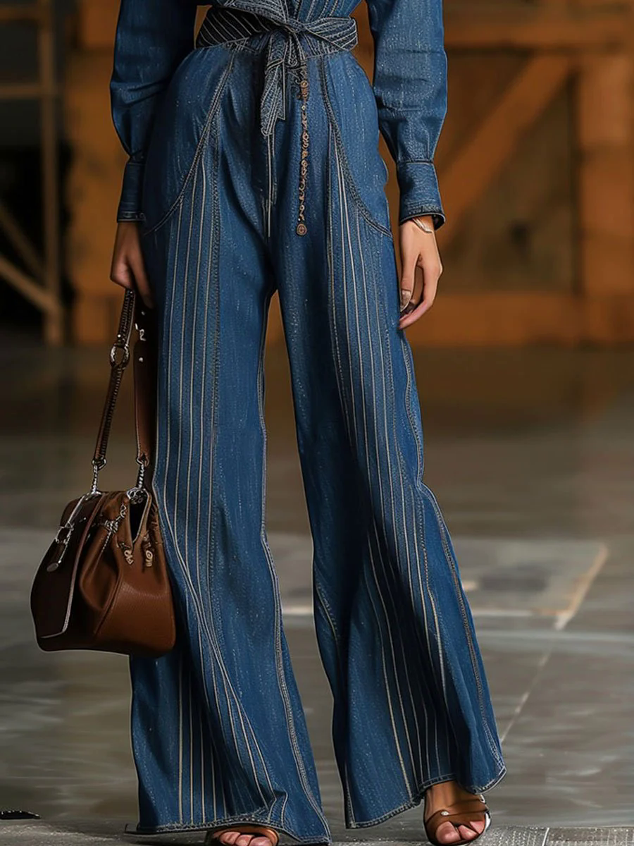 Casual Loose Retro Long Sleeve Denim Jumpsuit